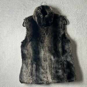 Kristen Blake Fur‎ Vest Womens S Black Gray Faux Fur Reversible Vest Pockets